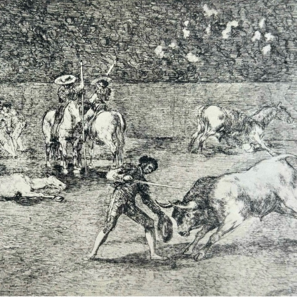 BULL, BULLFIGHTER, BULLRING Original Vintage Fine Art GOYA Spain Print 1960’s